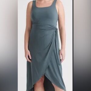 Quince Gray Asymmetrical Wrap Midi Dress